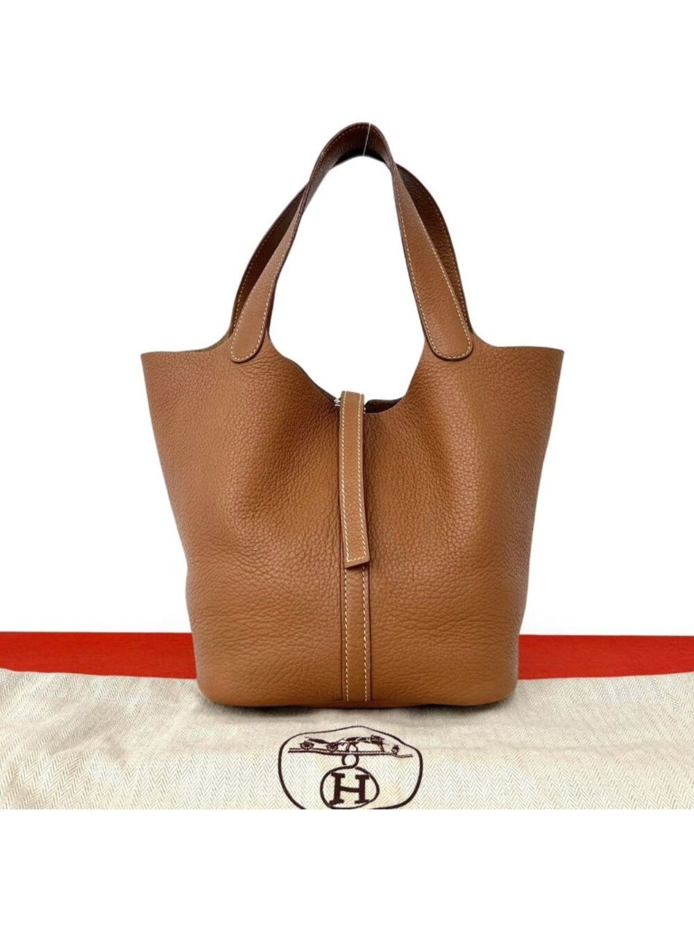 Hermes Picotin MM Taurillon Clemence Leather Handbag Gold Brown